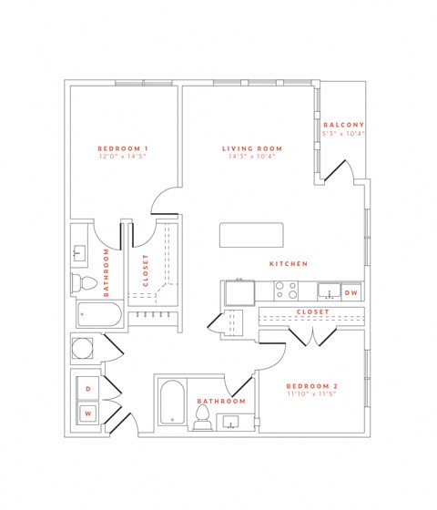 2 Bedroom/2 Bathroom apartment home